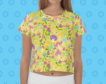 Mushrooms and Flowers - All-Over Print Crop Tee