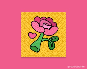 Patterned Abstract Rose Print Illustrated with Holographic Sticker