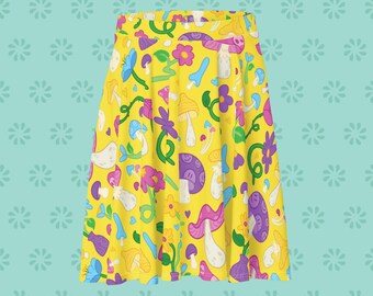 Mushroom and Flowers Pattern - All Over Print Skater Skirt