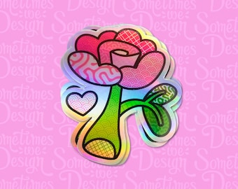 Patterned Abstract Rose Holographic Vinyl Sticker Illustrated