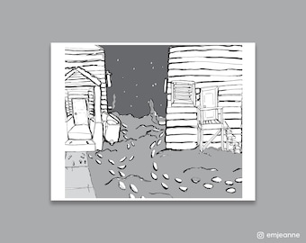 Footprints in the Snow Winter Black and Gray Digital Illustration Art Print
