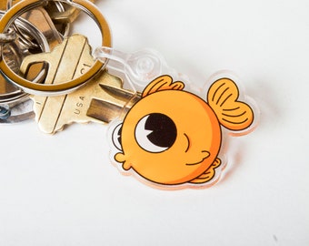 Cute Round Goldfish Keychain, Acrylic Charm, Single-Sided, Big Eyes