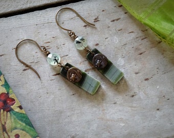 Frog Pond earrings. Simple, Natural, Green