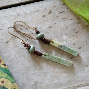Lean Green earrings. Rustic, Artisan, Green