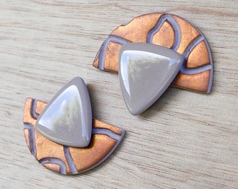 Free shipping within Australia! Handmade blush bronze polymer clay stud dangle earrings with a copper and resin finish