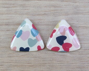 Free shipping within Australia! Handmade multi-colour love heart polymer clay stud earrings with resin finish