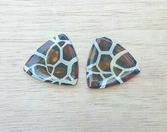 Free shipping within Australia! Leopard print medium sized triangular polymer clay stud earrings with resin finish