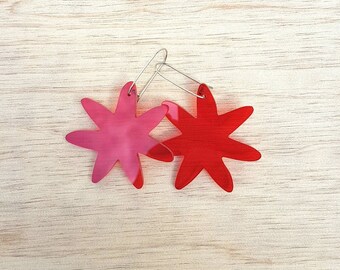 Free shipping within Australia! Red flower handmade acrylic dangle drop earrings