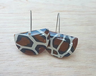 Free shipping within Australia! Leopard print polymer clay dangle earrings with resin finish