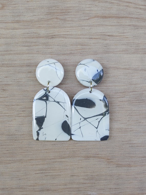 Nickel Free TEARDROPS Handmade Polymer Clay Earrings Ink Bone