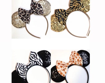 Zebra Mickey Ears, Animal Print Mickey Ears, Tiger Minnie Ears, Leopard Minnie ears, Animal Kingdom Mouse Ears