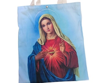 Immaculate Heart of Mary Tote Bag, Reusable Shopping Bag, lady of Guadalupe, St Jude, Sacred Heart & Our Father, holy family, church gifts,