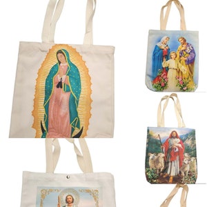 Immaculate Heart of Mary Tote Bag, Reusable Shopping Bag, lady of Guadalupe, St Jude, Sacred Heart & Our Father, holy family, church gifts, image 2