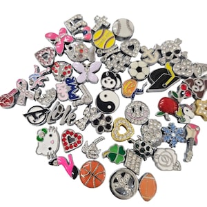 Choose Any 10pc 8mm Rhinestone Slide Charms Heart/Star/Sports/Animal/Trendy Charms/Any Numbers/Any Silver Gold Letter Charms