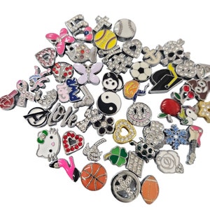 Choose Any 10pc 8mm Rhinestone Slide Charms Heart/Star/Sports/Animal/Trendy Charms/Any Numbers/Any Silver Gold Letter Charms