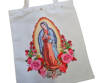 Nuestra Señora de Guadalupe Canva Tote Bag _ Bolsa de Artesanía, bolsa de compras, Bolsa de Oración, Bolsas Católicas, Regalos para mamá, regalo de Navidad