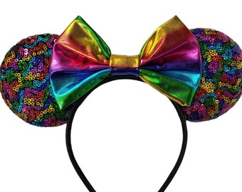 Regenbogen Minnie Mouse Ohren, Regenbogen Disney Ohren, Regenbogen Minnie Ohren Stirnband, Pride Monat, Pastell Mickey Ohr, Regenbogen Mickey Mouse Ohr