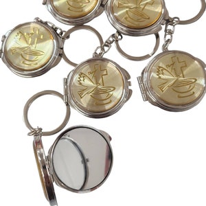 12 PCS Baptism Compact Mirror Keychain Favor -Bautizo Recuerdos/Holy Spirit Makeup Compact/First Communion/