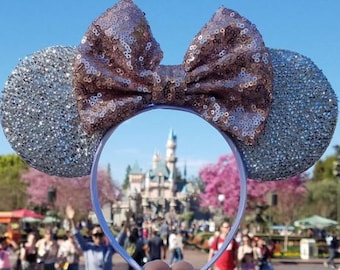 Rose Gold Sequin Mickey Minnie Ears / Rose Gold Minnie Mouse Ears / Silver Rose Gold / Rose Gold Headband / Cheerleading Worlds