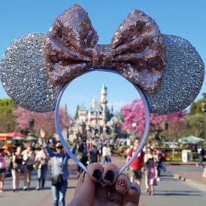 Rose Gold Sequin Mickey Minnie Ears / Rose Gold Minnie Mouse Ears / Silver Rose Gold / Rose Gold Headband / Cheerleading Worlds