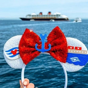 Orejas de Minnie de crucero, Orejas de Mickey de barco, Diadema de orejas de ratón de línea, Orejas del Reino Mágico, Orejas de ratón náuticas, Orejas de ratón de crucero