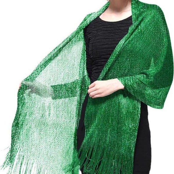 Green glitter Scarf Shawl / Metallic Shawl / Bridesmaid Shawl / Wedding Favor / Bridal Wrap / Wedding Shawl / Bridal Cover Up / Wedding Wrap