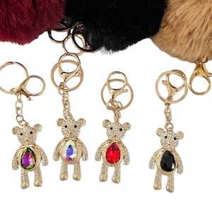 Set of 12  x Teddy Bear Keychain, Bling Keychains, Rhinestone Keyrings, Sparkling Key Accessories, Glittery Keychain, party favor