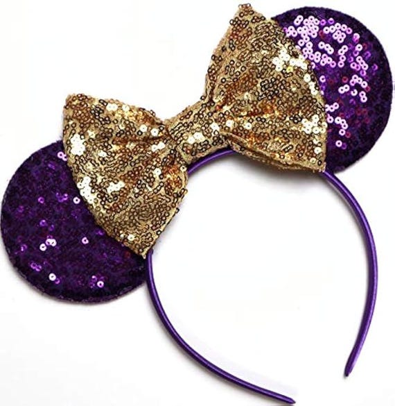 Purple Gold school Sequin Mickey Minnie Ears / Sparkle Purple Ears / Gold Minnie Ears / Wedding Minnie Ears / Purple cheerleader Minnie ears