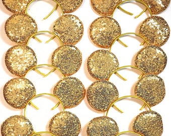 Set van 24/12/24 groothandel bulk gouden Mickey Mouse-oren Zwart effen Zwart Wit roségouden hoofdband met pailletten Feest / DIY Mickey-oren zonder strik/