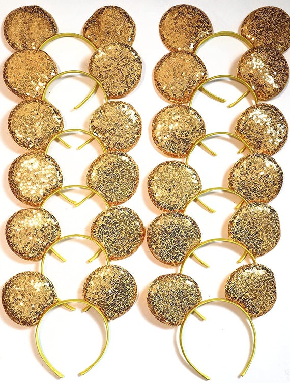 Set of 6 /12/24 Wholesale bulk Gold Mickey Mouse Ears Black plain Black White rose gold Sequin Headband Party /DIY Mickey ears with no Bow/