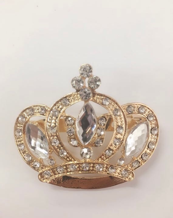 Large Rhinestone GOLD Crown Brooch 47mm x 55mm Use for Wedding Bouquet / Bridal Sash / Embellishment / Wedding Favor / Appliqué
