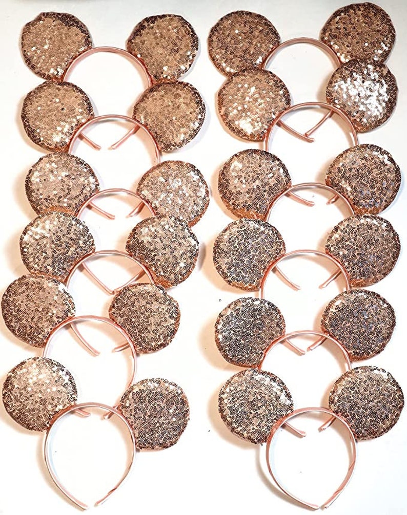 Set of 6 /12/24 Wholesale bulk Mickey Mouse Ears Black plain Black White rose gold Sequin Headband Birthday Party /Mickey ears with no Bow/ Rose gold