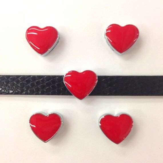 Set of 50 pc red solid heart slide charm fits 8mm wrtistbands/ crafting / diy project