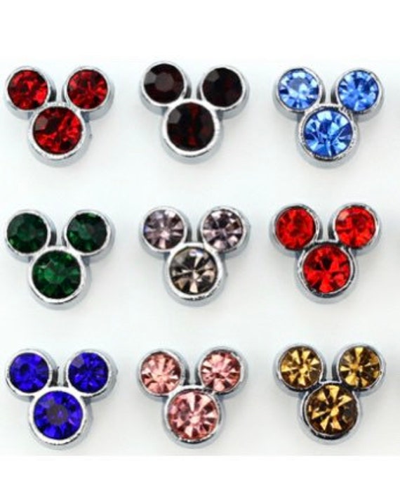 Set of 10 pc rhinestone bling Mickey mouse ears slide charms / Disney Ears Slide Charm fits 8mm Wristband for Jewelry / Crafting