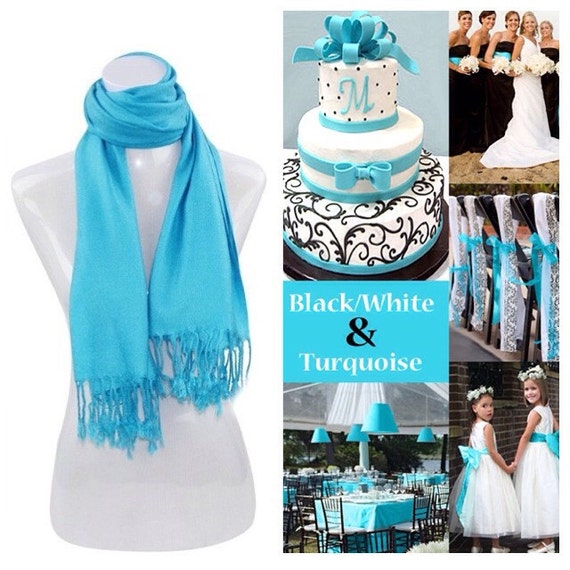 Turquoise Pashmina Scarf Shawl / Personalized Initial Shawl / Bridesmaid Shawl / Wedding Favor / Spring Summer Fall Wedding