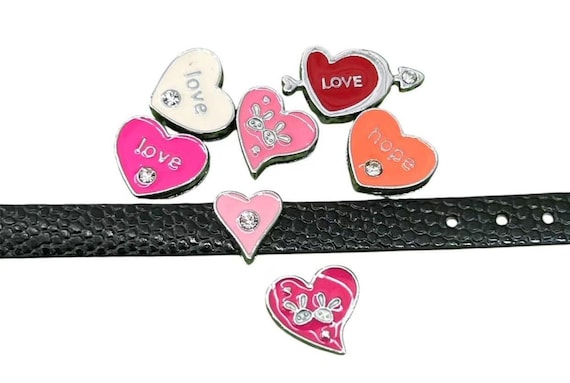 Set of 50 pc assorted mixed color heart slide charm fits 8mm wrtistbands/ crafting / diy project