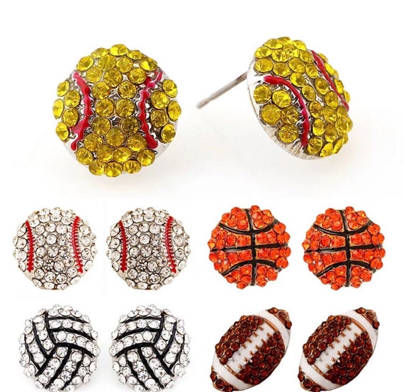 Rhinestone baseball,softball, football, volleyball  stud earrings  / gift for sports mom / spots team / gift for her/sports  mom /
