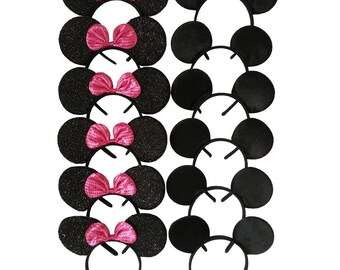 Set of 12 Mickey Minnie Sequin Ears / Mickey Minnie Headband / Disney Party / Theme Party / Disney Ears Headband / DIY Mickey Headband