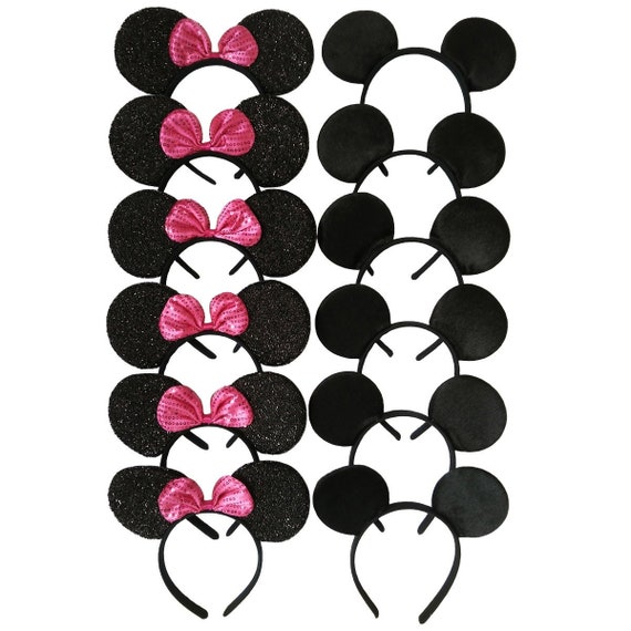 Set of 12 Mickey Minnie Sequin Ears / Mickey Minnie Headband / Disney Party / Theme Party / Disney Ears Headband / DIY Mickey Headband