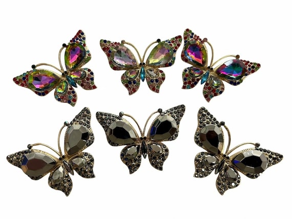 12x Mix Lot of Multi Color Rhinestone  butterfly Brooch Use for Wedding Bouquet, hat,  Wedding Cake, Flower Embellishment, bridal shower,