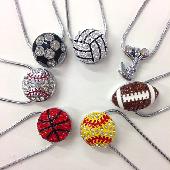 Rhinestone Sports Necklace - Baseball/Football/Softball/Basketball/Volleyball/Cheerleader Soccer Necklace / Team Jewelry / Gift for Her
