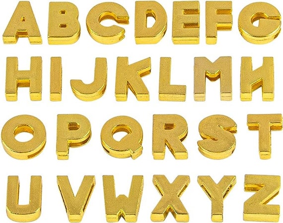 52pc Gold Metal Plain Letters Alphabet English Letters or Pick Your Own Letter  Charms Fits 8mm Slide Bracelets/keychains/wristlets 