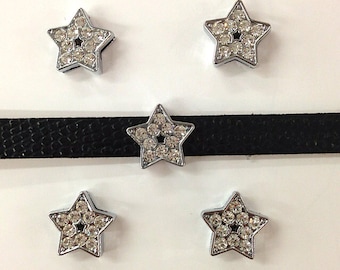 Set of 10pc Rhinestone Star Slide Charm Fits 8mm Wristband for Jewelry / Crafting