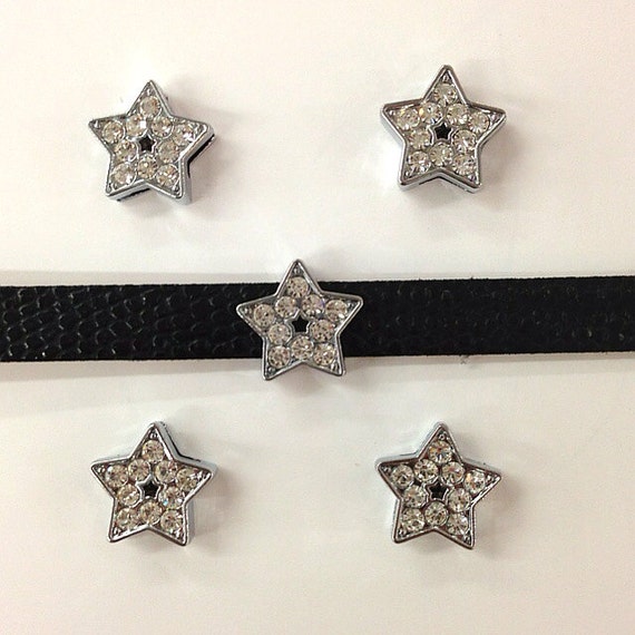 Set of 50pc Rhinestone Star Side Charm Fits 8mm Wristband for Jewelry / Crafting