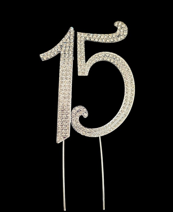 15 Girls Quinceanera age 15th Birthday celebration party Cake Cupcake Top Topper Rhinestone Number 15 decoration 7" x 3.5"