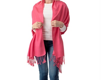 Watermelon Red/Coral Pink Pashmina Scarf Shawl / Personalized Initial Shawl / Bridesmaid Shawl / Wedding Favor / Bridal Wrap / Wedding Shawl
