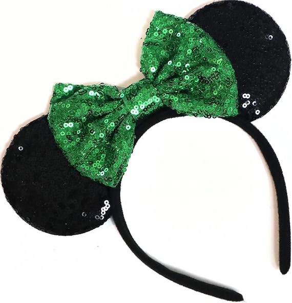 Green Disneyland Ears, St patrick days, Tinker Bell Inspired Mickey Ears, Christmas Green Headband, Sequin Bow, Disneyland Ears