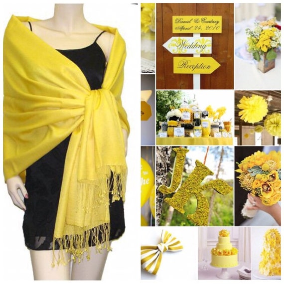 Yellow Pashmina Scarf Shawl / Personalized Initial Shawl / Bridesmaid Shawl / Wedding Favor / Bridal Wrap / Wedding Shawl / Yellow Shawl