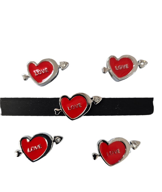 Set of 10 pc red rhinestone love slide charm fits 8mm wristband for jewelry /crafting