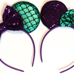 Ariel Kids and Adults Mickey Ears, Ariel Ears, Little Mermaid Ears, Little Mermaid Mickey Ears, Purple Minnie Ears, Disney Ears, Minnie Ears